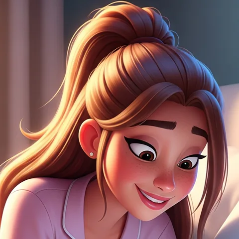 The Ink & Author channel portrait: an animated woman with long brown hair, smiling